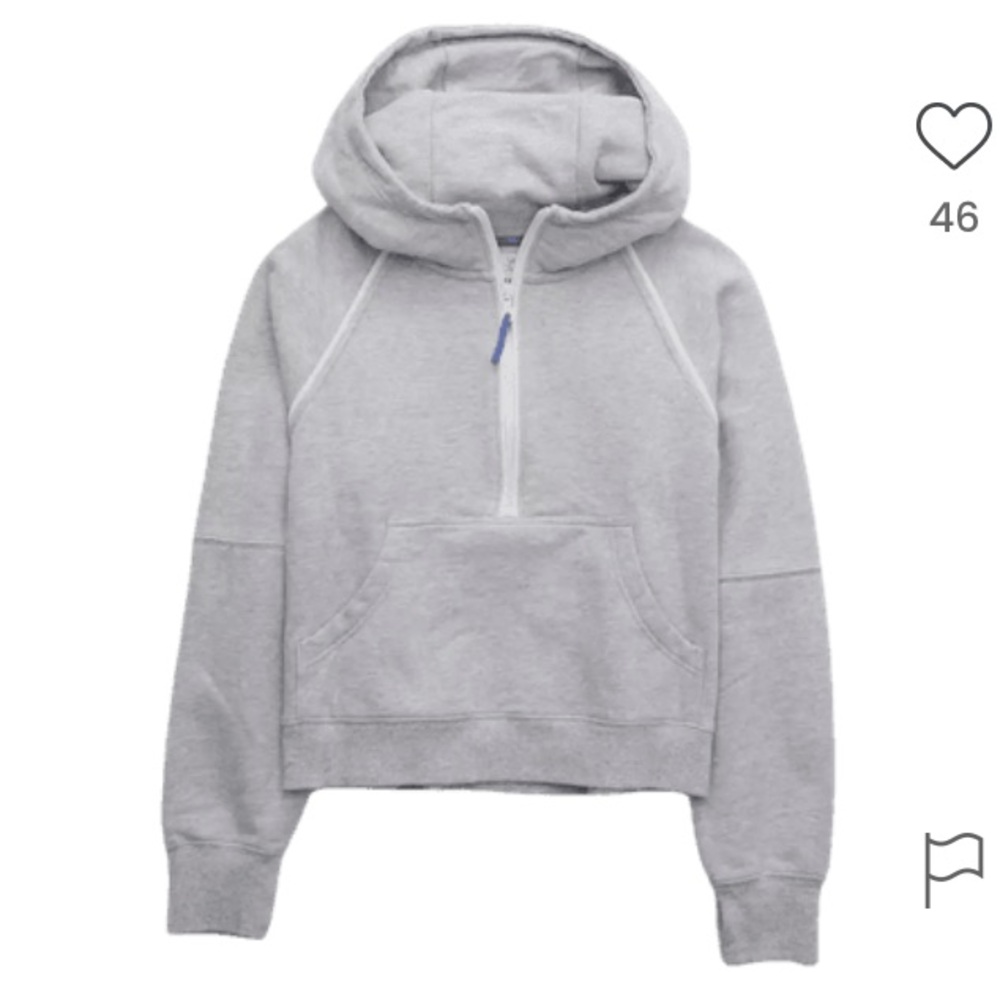 Offline by Aerie- light gray throwback quarter half zip hooded sweatshirt